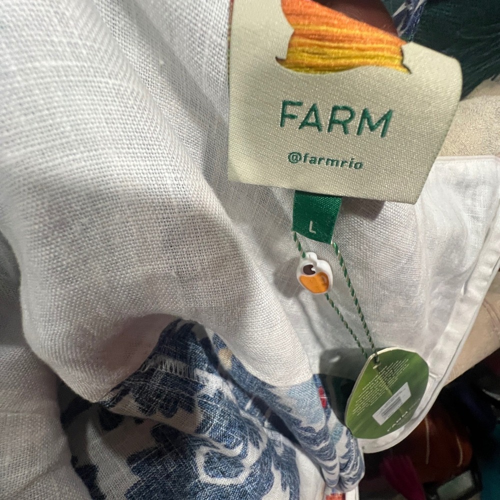 Farm Rio Flower Tapestry Off-White Midi Dress Blue Floral Button Front NWT M - Picture 8 of 9